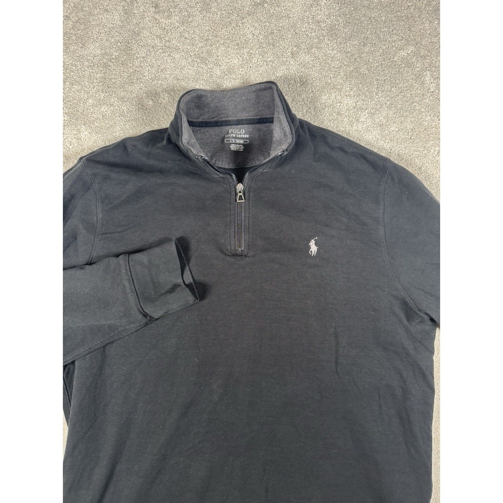 Polo Ralph Lauren Mens Black 1/4 Zip Pullover Sweater  L Cotton & Polyester Soft